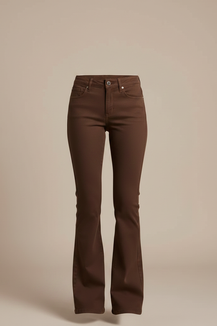Pantalon Chino Marron Évasé Coton Confortable Femme - vue 3