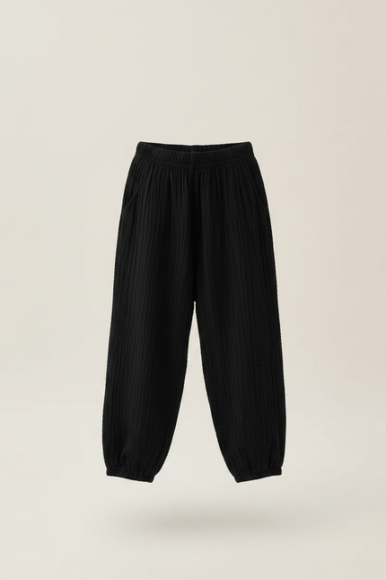 Pantalon Chino Noir Ample Texturé Fille Décontracté - Coton - vue 3