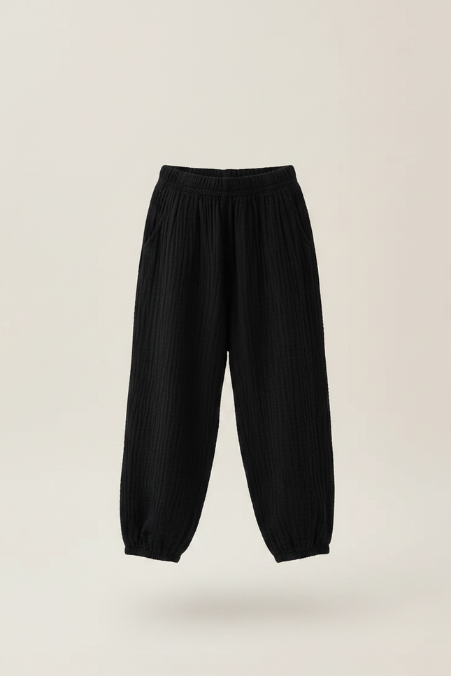 Pantalon Chino Noir Ample Texturé Fille Décontracté - Coton - vue 3