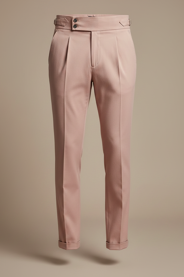 Pantalon Chino Rose Plissé Taille Haute Élégant Homme - Gabardine - vue 3