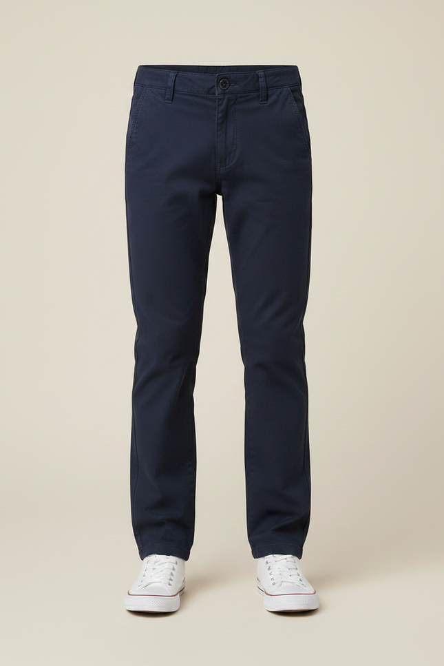 Pantalon Chino Bleu Marine Coton Coupe Droite Garçon - vue 3