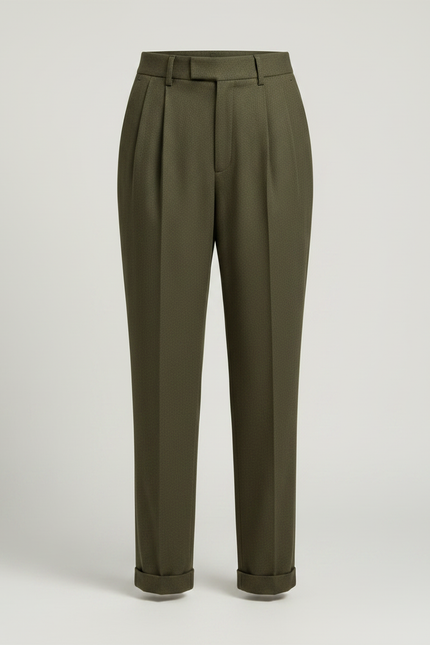 Pantalon Chino Vert Olive Plissé Coton Femme - Laine - vue 3