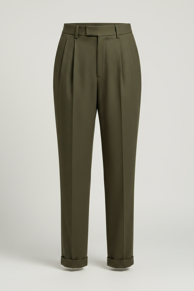 Pantalon Chino Vert Olive Plissé Coton Femme - Laine - vue 3