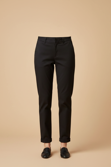 Pantalon Chino Noir Coton Décontracté Femme Coupe Droite - vue 3