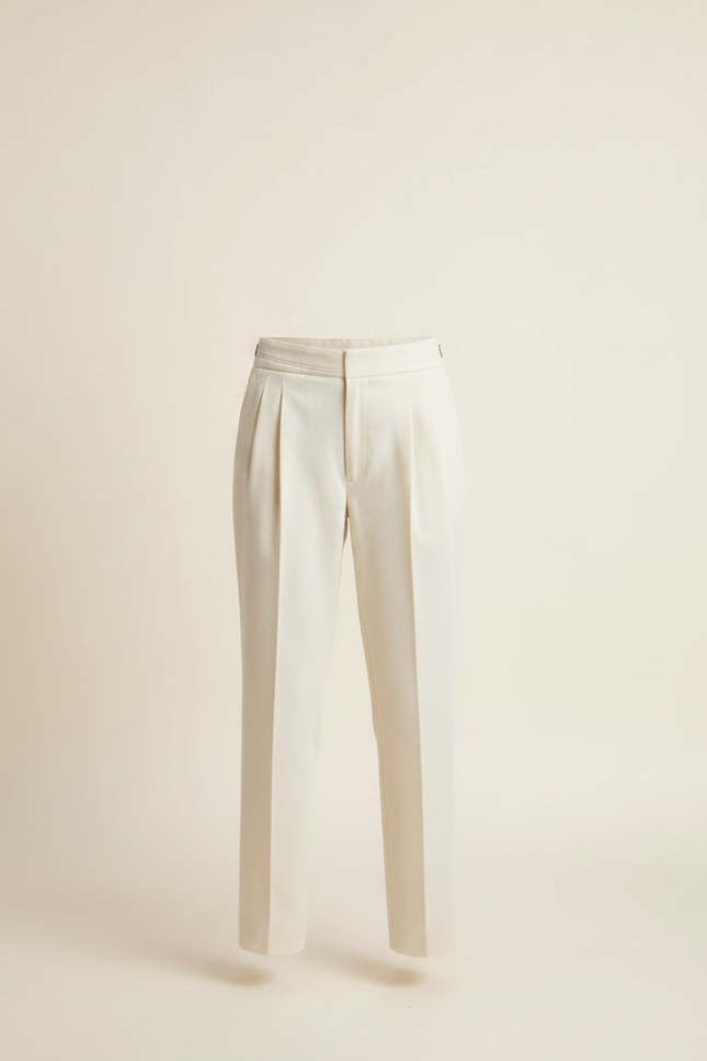 Pantalon Chino Écru Droit Plissé Élégant Enfant - Beige Gabardine - vue 3