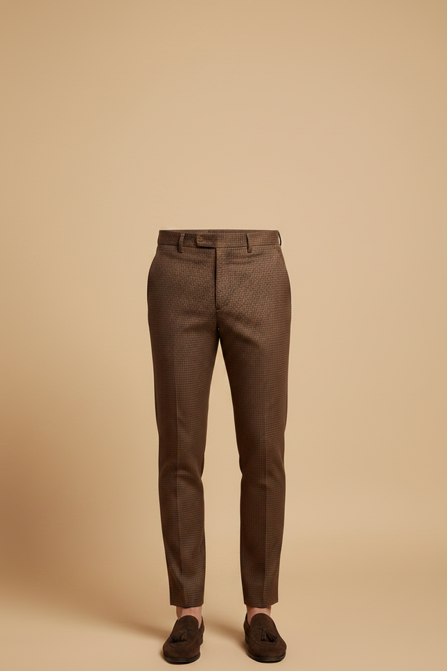 Pantalon Chino Marron Slim Motif Texturé Homme - Laine - vue 3