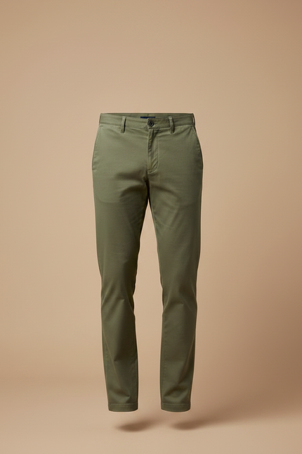 Pantalon Chino Homme Vert Olive Coton Droit Élégant - vue 3