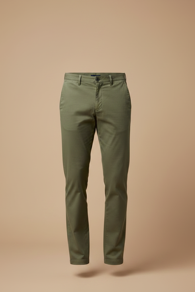 Pantalon Chino Homme Vert Olive Coton Droit Élégant - vue 3