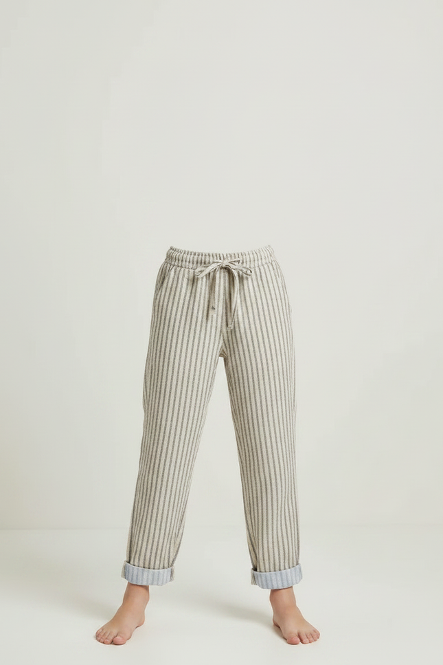 Pantalon Chino Rayé Lin Ample Enfant Décontracté - Imprimé - vue 2