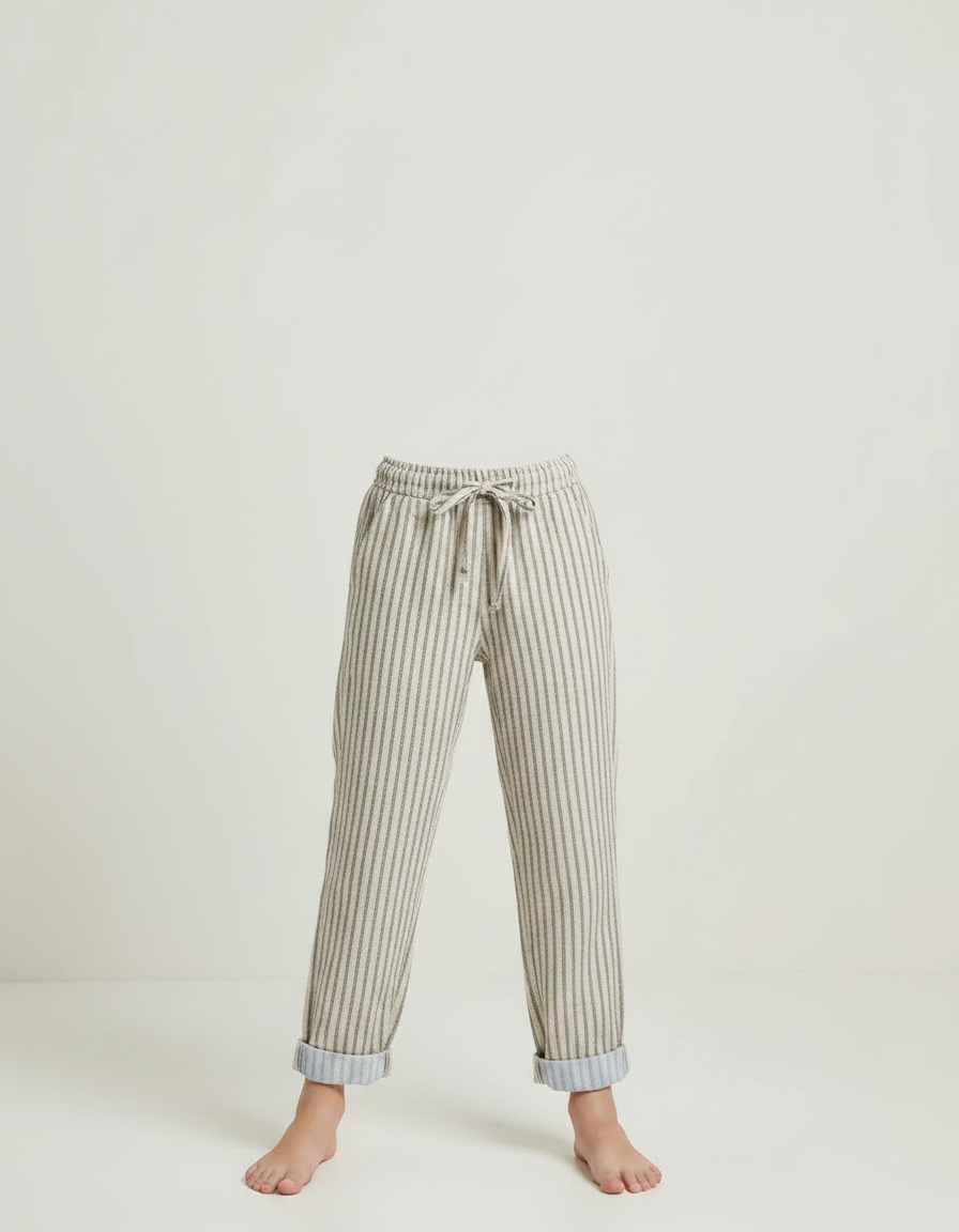 Pantalon Chino Rayé Lin Ample Enfant Décontracté - Imprimé - vue 2