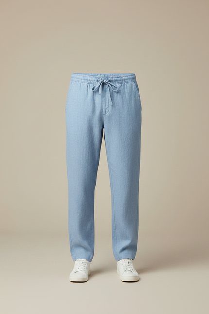 Pantalon Chino Bleu Ciel Lin Cordon Décontracté Homme - vue 3
