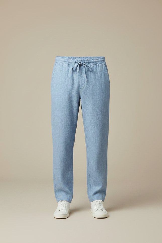 Pantalon Chino Bleu Ciel Lin Cordon Décontracté Homme - vue 3