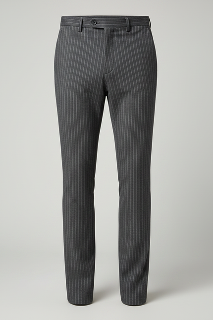 Pantalon Chino Gris Slim Rayures Verticales Élégant - Gabardine - vue 3