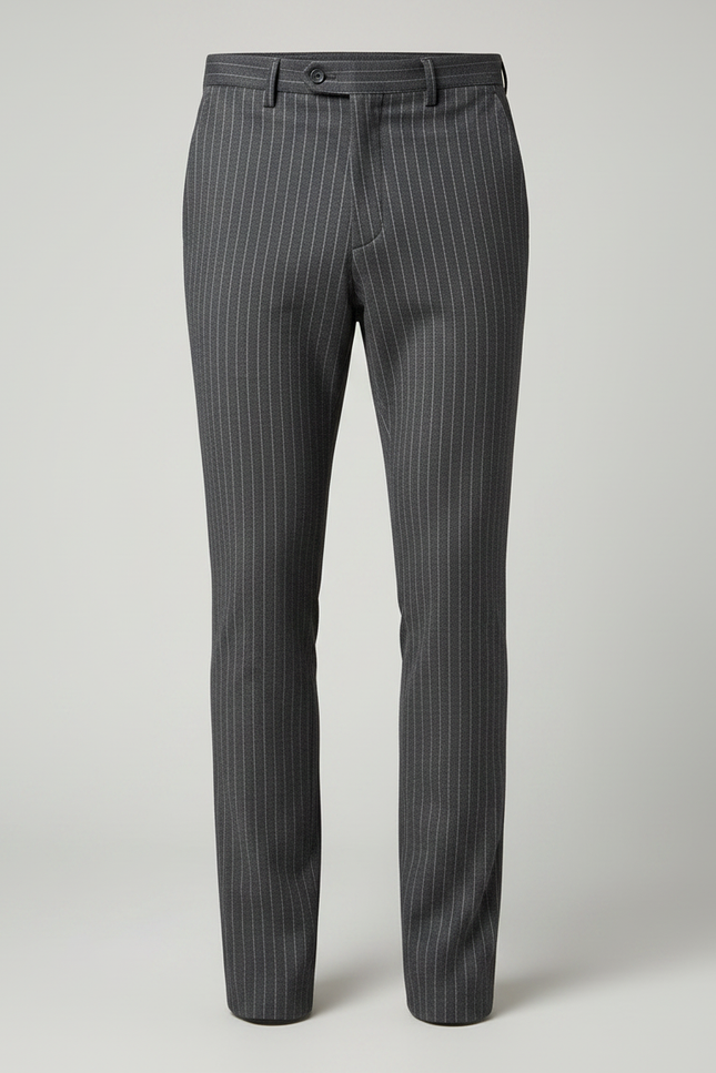 Pantalon Chino Gris Slim Rayures Verticales Élégant - Gabardine - vue 3