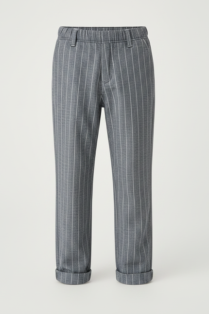 Pantalon Chino Garçon Gris Rayé Élégant Décontracté - Laine - vue 3