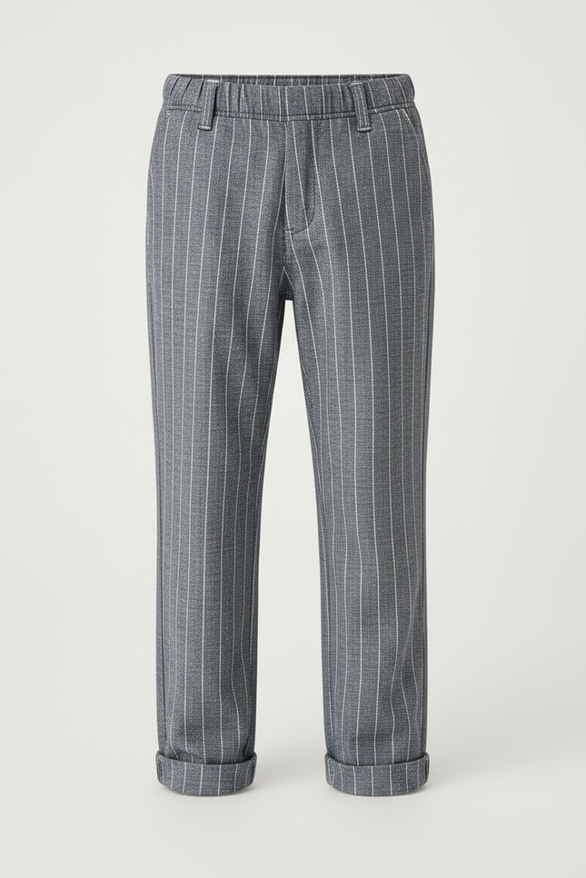 Pantalon Chino Garçon Gris Rayé Élégant Décontracté - Laine - vue 3