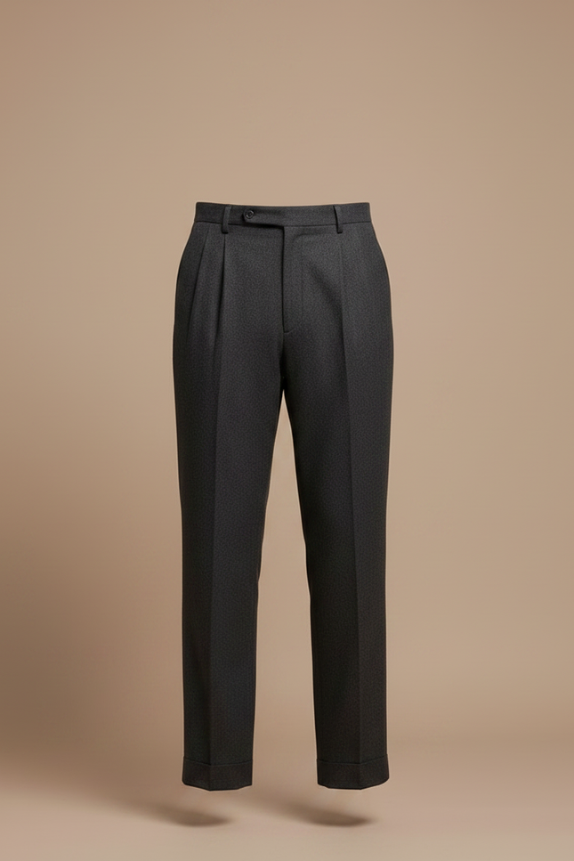 Pantalon Chino Gris Plissé Droit Élégant Homme - Laine - vue 3