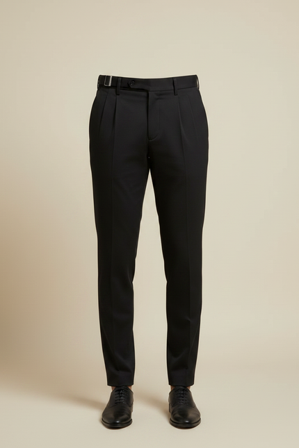 Pantalon Chino Noir Plissé Coupe Slim Élégant - Gabardine - vue 3