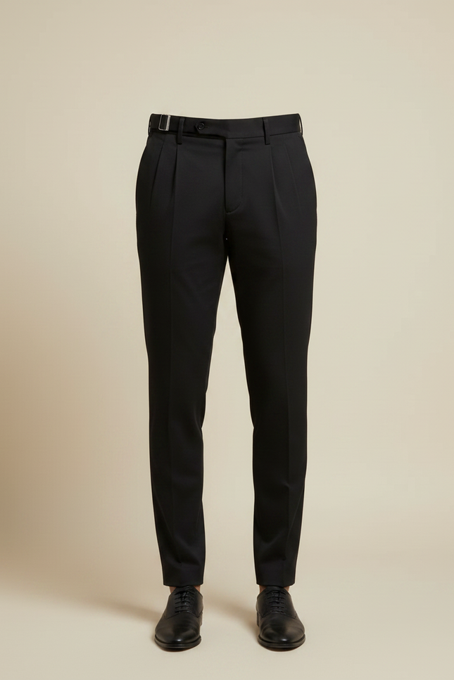 Pantalon Chino Noir Plissé Coupe Slim Élégant - Gabardine - vue 3
