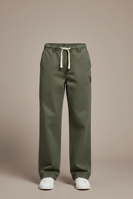 Pantalon Chino Vert Kaki Ample Coton Enfant - vue 3