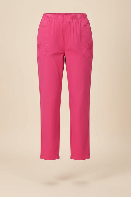 Pantalon Chino Rose Brodé Coton Harem Élastique - vue 3