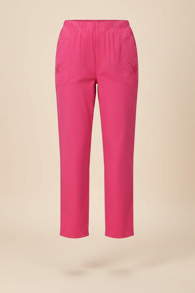 Pantalon Chino Rose Brodé Coton Harem Élastique - vue 3