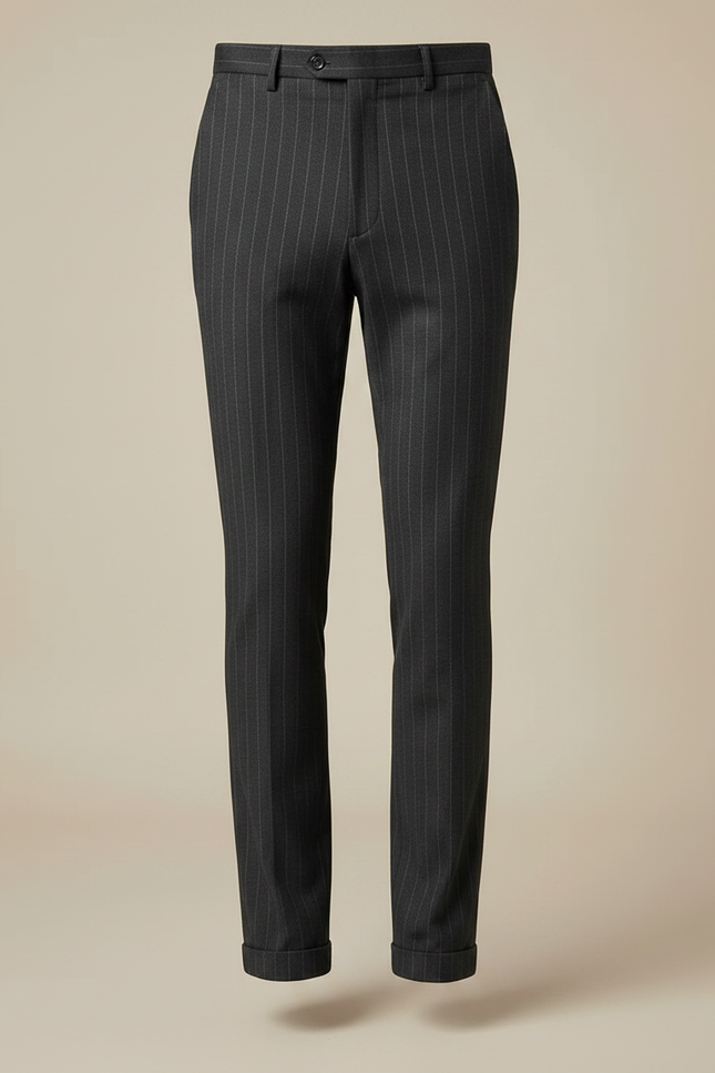 Pantalon Chino Gris Rayures Fines Slim Habillé - Laine - vue 3