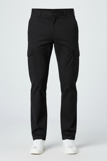 Pantalon Chino Noir Cargo Coton Slim Uni Homme - vue 3