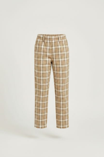 Pantalon Chino Carreaux Beige Décontracté Fille - Imprimé Coton - vue 3