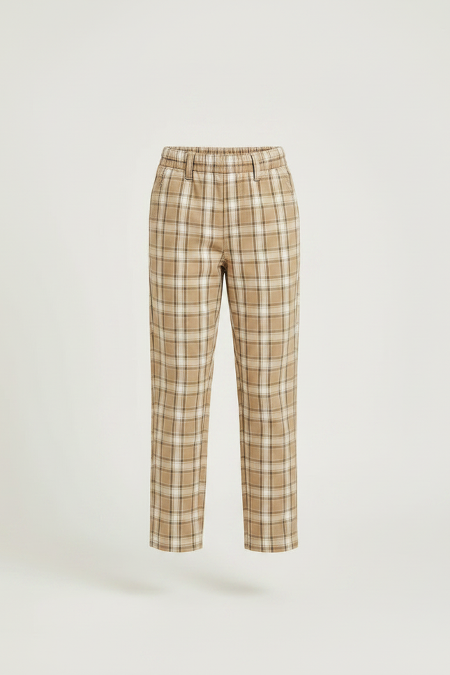 Pantalon Chino Carreaux Beige Décontracté Fille - Imprimé Coton - vue 3