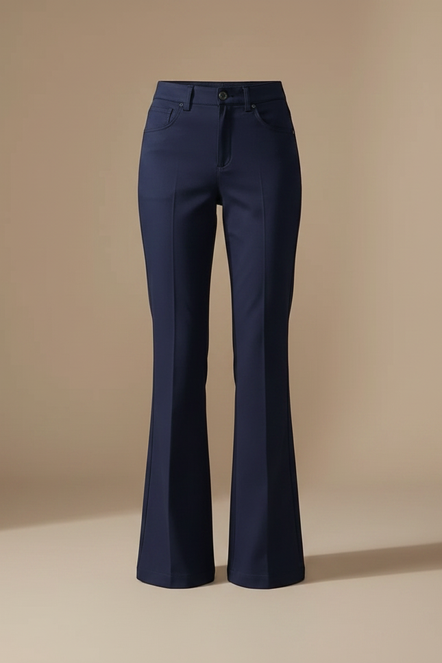 Pantalon Chino Bleu Marine Évasé Taille Haute Élégant - Polyester - vue 3