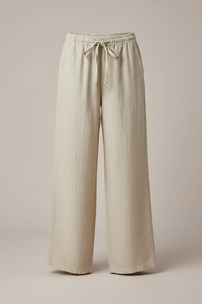 Pantalon Chino Beige Lin Droit Ample Confortable Fille - vue 3
