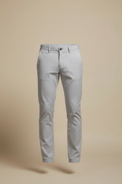 Pantalon Chino Gris Clair Slim Coton Homme - vue 3
