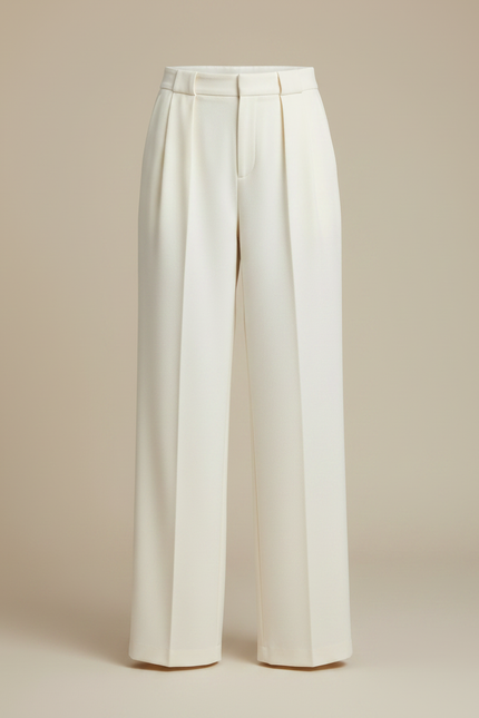 Pantalon Chino Écru Taille Haute Ample Élégant - Blanc Gabardine - vue 3