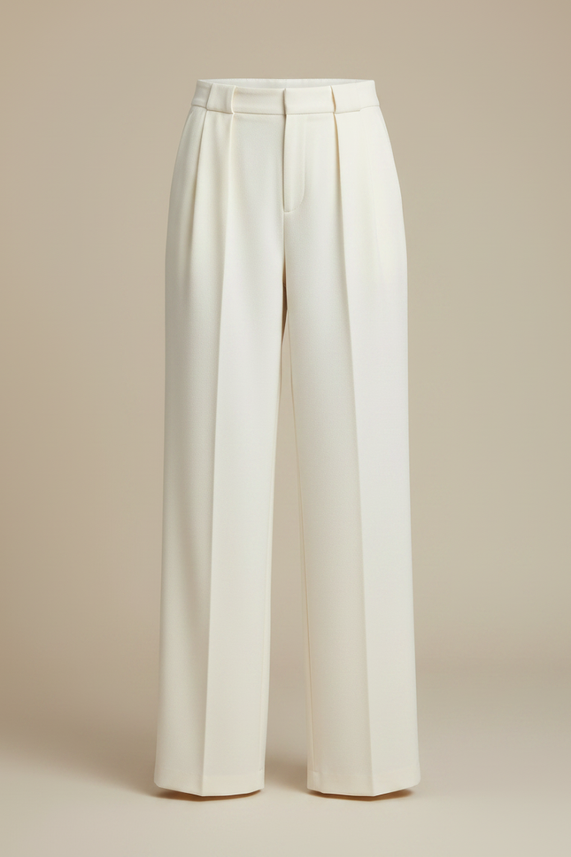 Pantalon Chino Écru Taille Haute Ample Élégant - Blanc Gabardine - vue 3