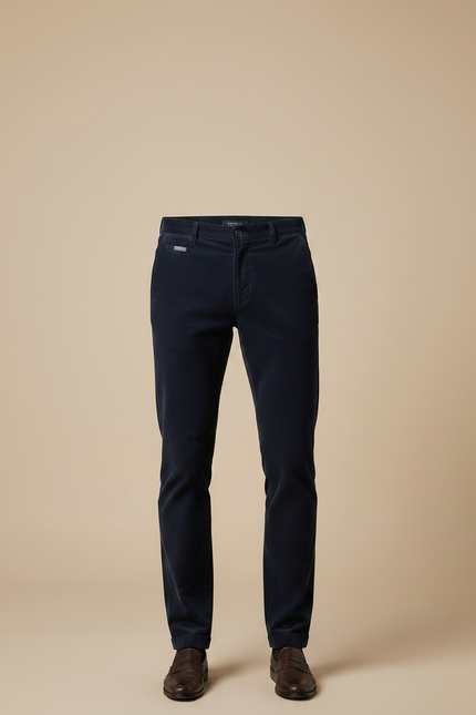 Pantalon Chino Bleu Marine Côtelé Slim Homme - Cordé - vue 3