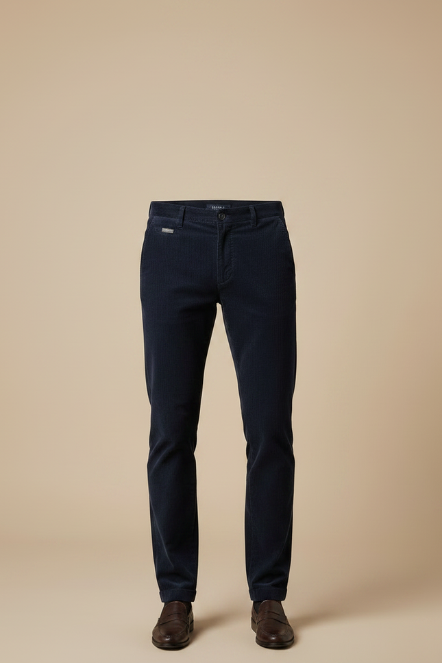 Pantalon Chino Bleu Marine Côtelé Slim Homme - Cordé - vue 3