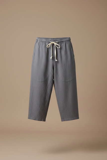 Pantalon Chino Gris Coton Ample Décontracté Homme - Lin - vue 3