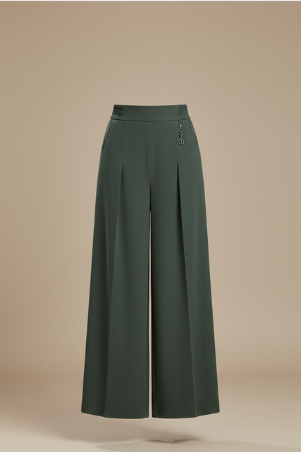 Pantalon Chino Vert Ample Fluide Taille Haute Élégant - Polyester - vue 3