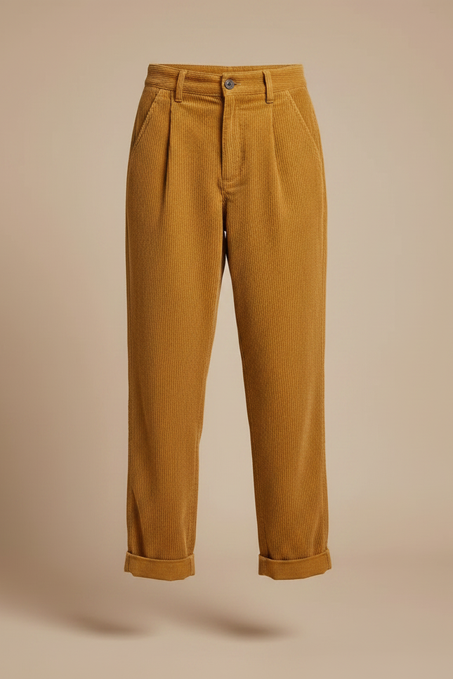 Pantalon Chino Côtelé Marron Ample Taille Haute Femme - Cordé - vue 3