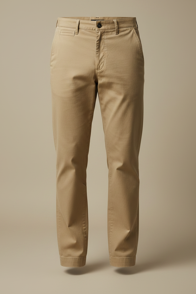 Pantalon Chino Beige Coton Droit Classique Décontracté Homme - vue 3
