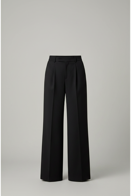 Pantalon Chino Noir Plissé Ample Femme Élégant - Polyester - vue 3
