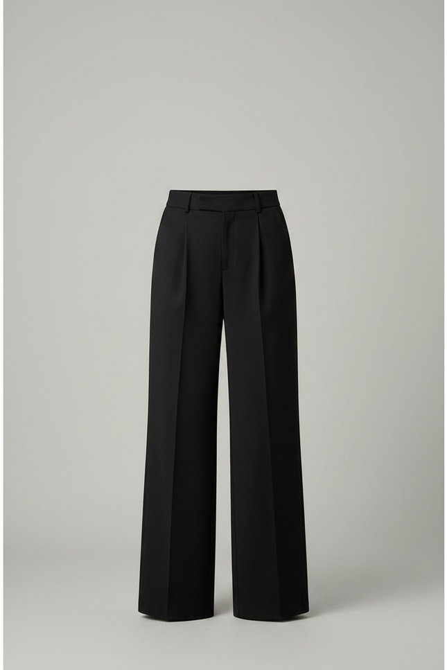 Pantalon Chino Noir Plissé Ample Femme Élégant - Polyester - vue 3