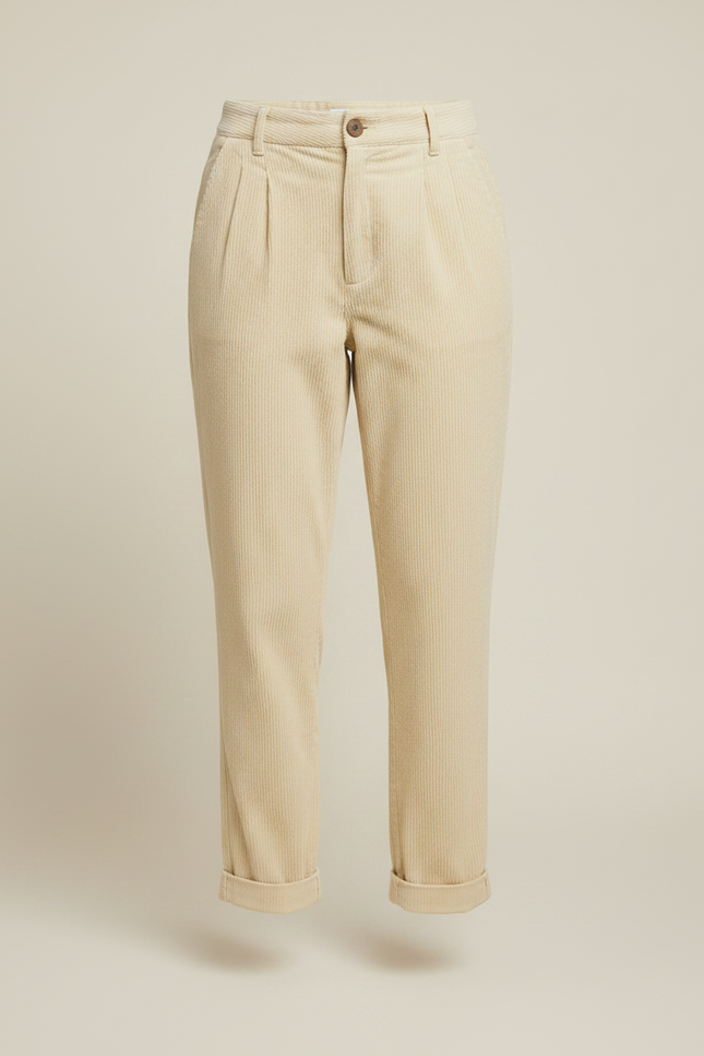 Pantalon Chino Velours Côtelé Écru Droit Décontracté Femme - Beige Cordé - vue 3