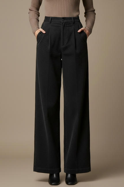 Pantalon Chino Velours Côtelé Noir Ample Femme - Cordé - vue 3