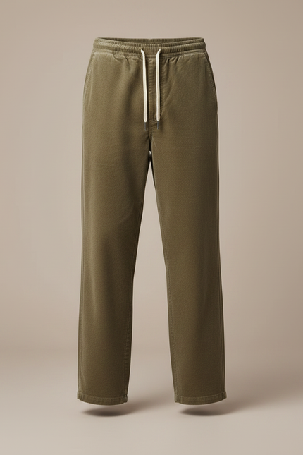 Pantalon Chino Vert Olive Cordon Ample Décontracté Homme - Kaki Cordé - vue 3