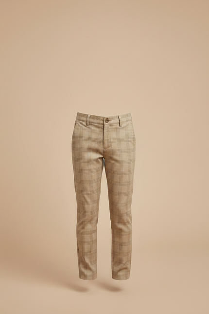 Pantalon Chino Carreaux Beige Droit Enfant Décontracté - Gabardine - vue 3