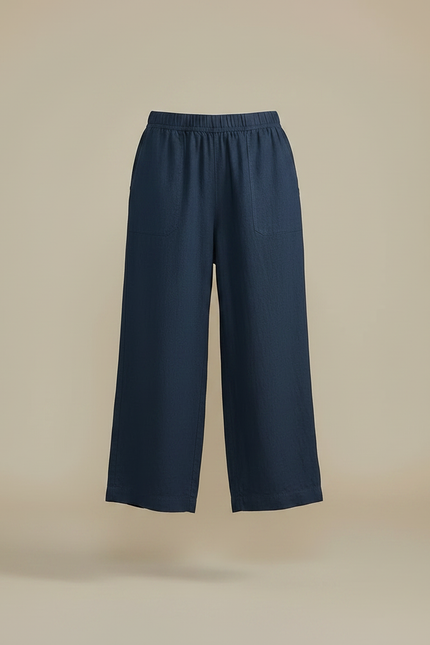 Pantalon Chino Bleu Marine Ample Décontracté Lin Femme - vue 3