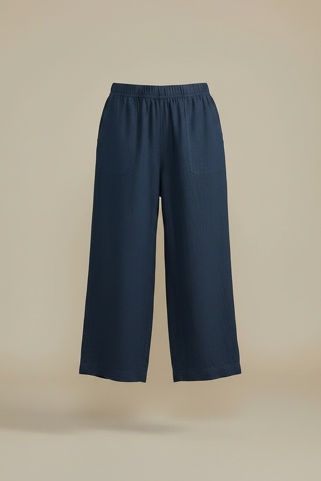 Pantalon Chino Bleu Marine Ample Décontracté Lin Femme - vue 3