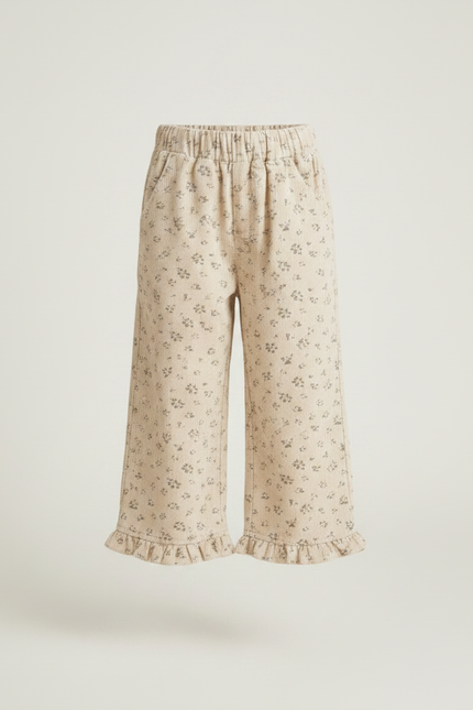 Pantalon Chino Beige Côtelé Ample Imprimé Floral Fille - Cordé - vue 3
